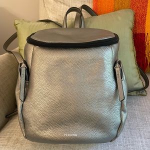 Pebbled silver leather backpack from Perlina
